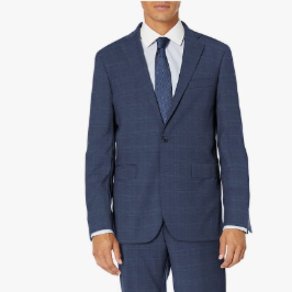 NWT Cole Haan Men's Slim Fit Suit Blue Glen Plaid 42L (Blazer only)